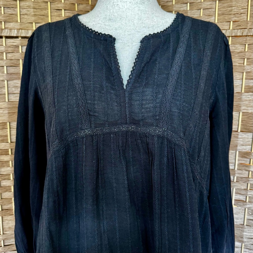 EUC Lucky Brand black cotton boho dress w/ lace L - Picture 7 of 12